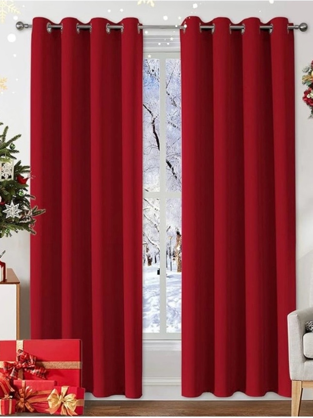 Red Grommet-Top Thermal Blackout Curtains - size 52 x108 inches 2 panels NIB